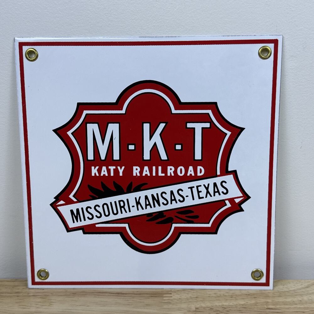 VINTAGE MISSOURI KANSAS TEXAS LINES PORCELAIN SIGN TRAIN STATION RAILWAY 8x8”